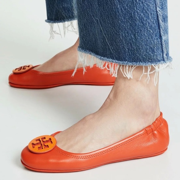 TORY BURCH Minnie Orange Leather Flats In Box 6.5 - Picture 5 of 8